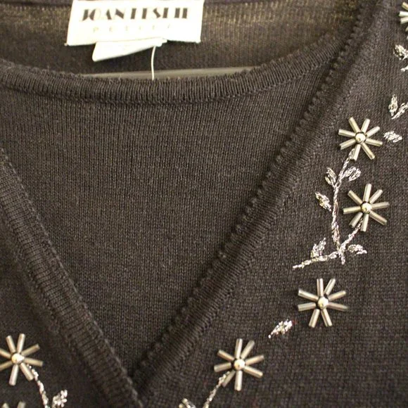 Joan Leslie Petite Millennium 2000 Black Beaded Sweater - Picture 6 of 9
